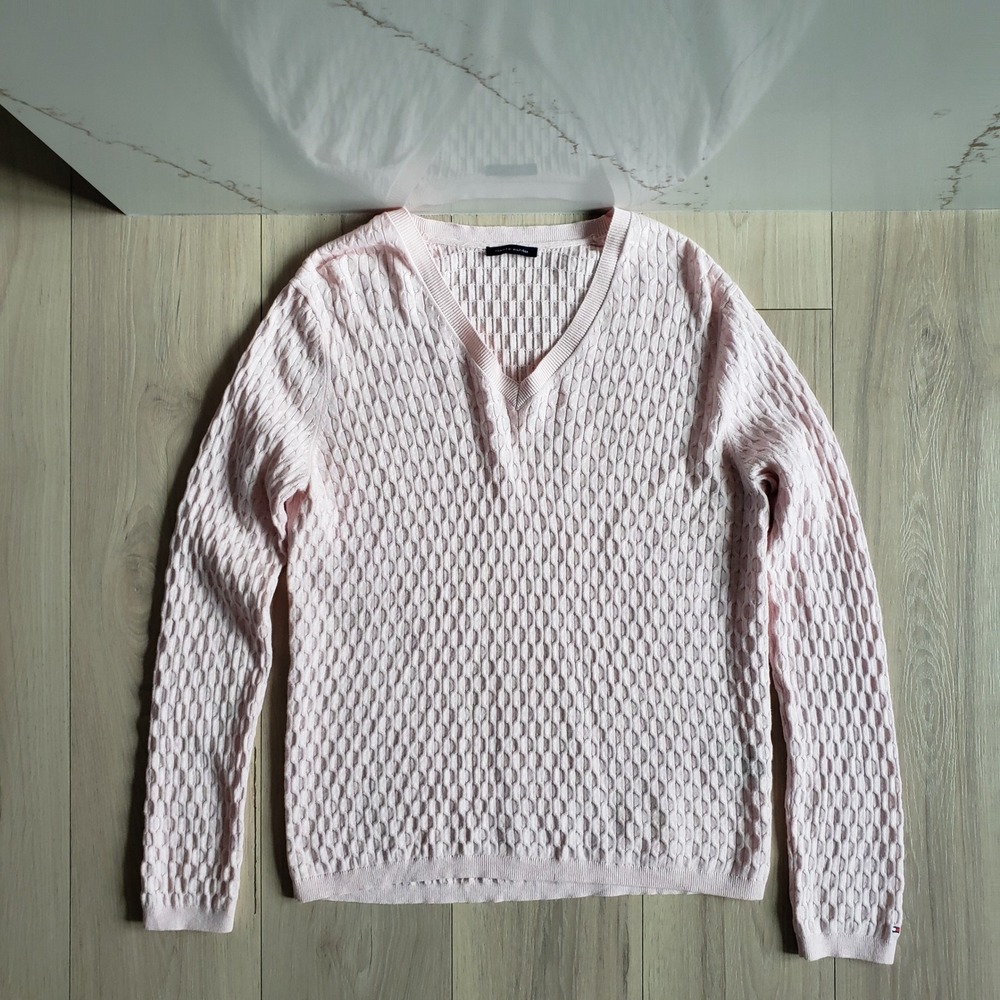 Tommy Hilfiger Sweater Womens‎ XXL Pink V Neck Cable Knit Pullover